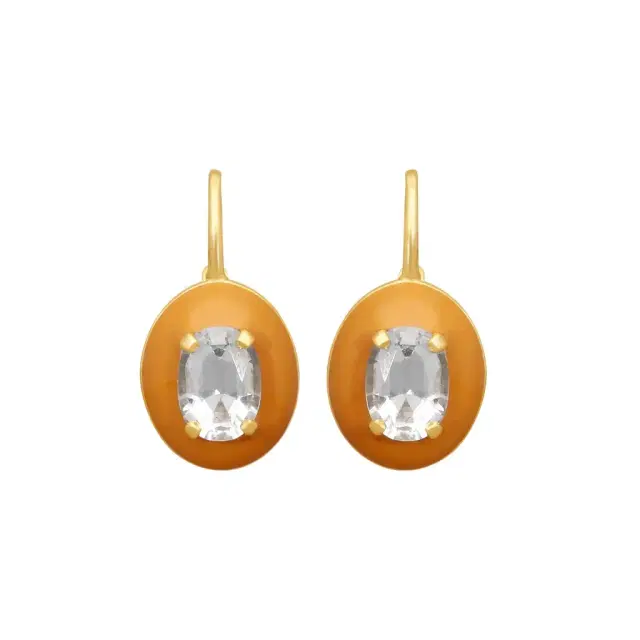 GOSHWARA Goshwara 18K Yellow Gold Oval Rock Crystal Enamel Drop Earrings by The Solist