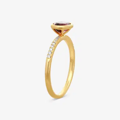 GOSHWARA Goshwara Gossip 18K Yellow Gold Diamond and Oval Garnet Ring Sz. 6.75 by The Solist | Thumbnail 2