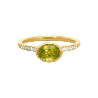 GOSHWARA Goshwara Gossip 18K Yellow Gold Diamond and Oval Peridot Ring Sz. 6 by The Solist | Thumbnail 1