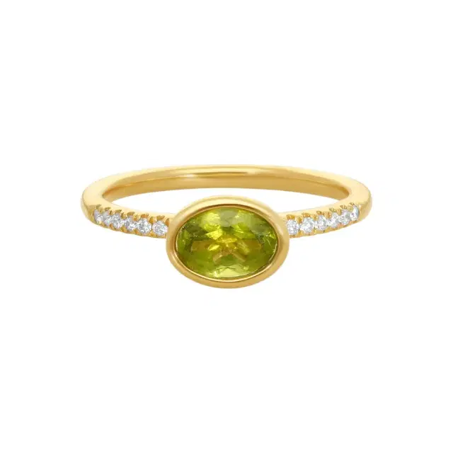 GOSHWARA Goshwara Gossip 18K Yellow Gold Diamond and Oval Peridot Ring Sz. 6 by The Solist