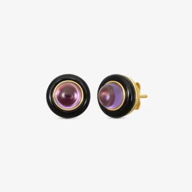 GOSHWARA Goshwara Rock n Roll 18K Yellow Gold Amethyst & Onyx Cabochon Studs by The Solist | Thumbnail 2