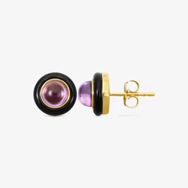 GOSHWARA Goshwara Rock n Roll 18K Yellow Gold Amethyst & Onyx Cabochon Studs by The Solist | Thumbnail 3