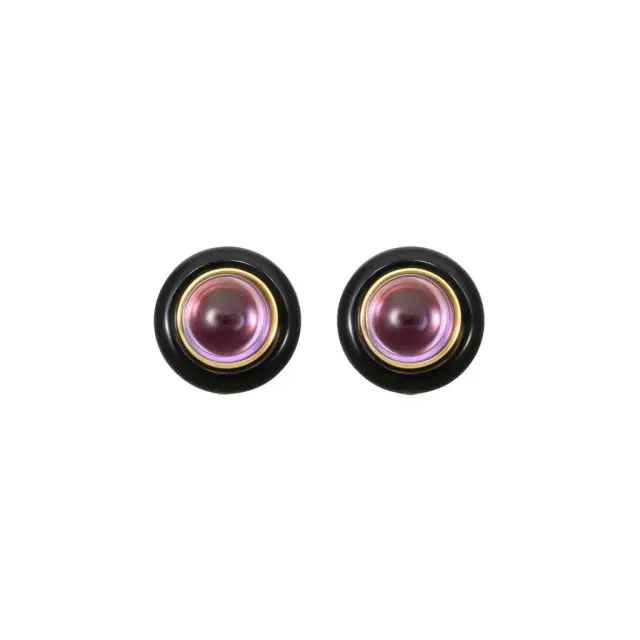 GOSHWARA Goshwara Rock n Roll 18K Yellow Gold Amethyst & Onyx Cabochon Studs by The Solist
