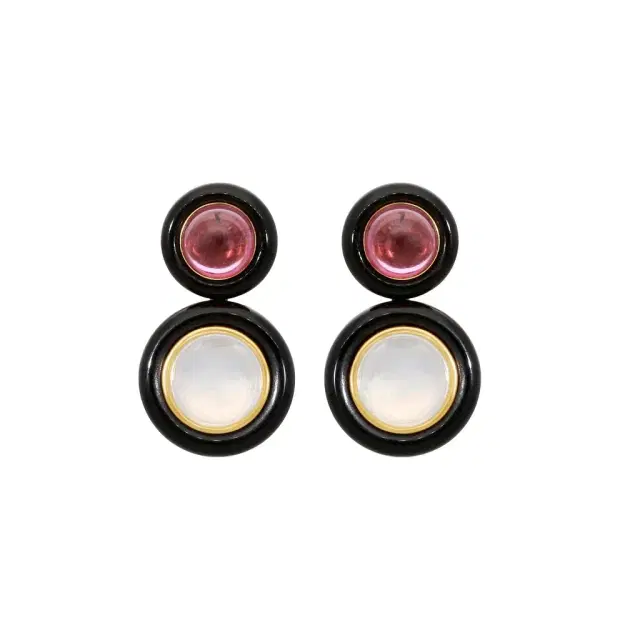 GOSHWARA Goshwara Rock n Roll 18K Yellow Gold Garnet, Moon Quartz & Onyx Earrings by The Solist