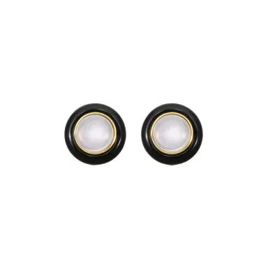 GOSHWARA Goshwara Rock n Roll 18K Yellow Gold Moon Quartz & Onyx Cabochon Studs by The Solist | Thumbnail 1