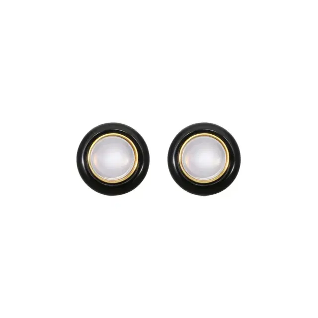 GOSHWARA Goshwara Rock n Roll 18K Yellow Gold Moon Quartz & Onyx Cabochon Studs by The Solist