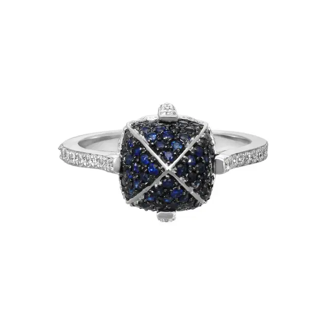 GOSHWARA Goshwara Sugarloaf 18K White Gold Diamond and Sapphire Ring Sz. 6 by The Solist