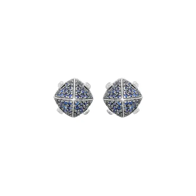 GOSHWARA Goshwara Sugarloaf 18K White Gold Diamond and Sapphire Stud Earrings by The Solist