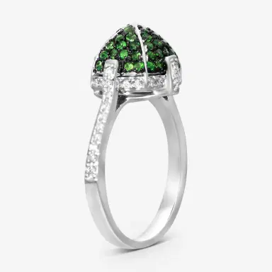 GOSHWARA Goshwara Sugarloaf 18K White Gold Diamond and Tsavorite Ring Sz. 6 by The Solist | Thumbnail 2
