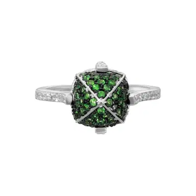 GOSHWARA Goshwara Sugarloaf 18K White Gold Diamond and Tsavorite Ring Sz. 6 by The Solist | Thumbnail 1
