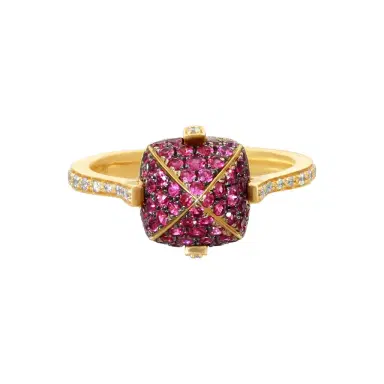 GOSHWARA Goshwara Sugarloaf 18K Yellow Gold Diamond and Ruby Ring Sz. 6.5 by The Solist | Thumbnail 1