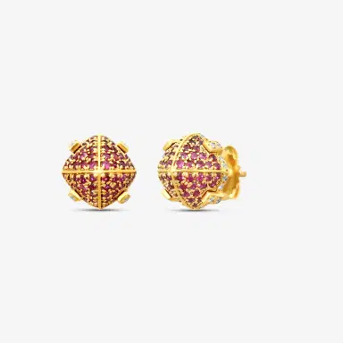 GOSHWARA Goshwara Sugarloaf 18K Yellow Gold Ruby and Diamond Stud Earrings by The Solist | Thumbnail 2