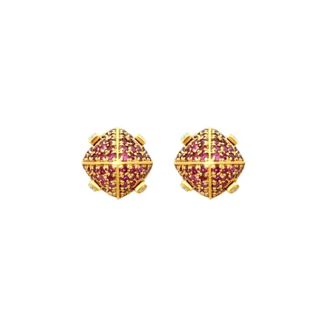 GOSHWARA Goshwara Sugarloaf 18K Yellow Gold Ruby and Diamond Stud Earrings by The Solist