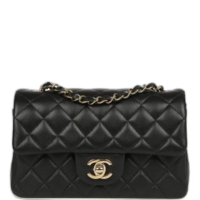 Chanel Mini Classic Rectangular Flap Bag Black Lambskin Light Gold Hardware
