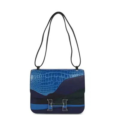 HERMÈS Hermes "Au Bout Du Monde" Constance 24 Bleu Zellige, Bleu Encre, Bleu Nuit, Vert Anglais, Shiny Alligator, Chevre, Swift, Sombrero, Box, Lacquered Palladium Hardware | Thumbnail 7
