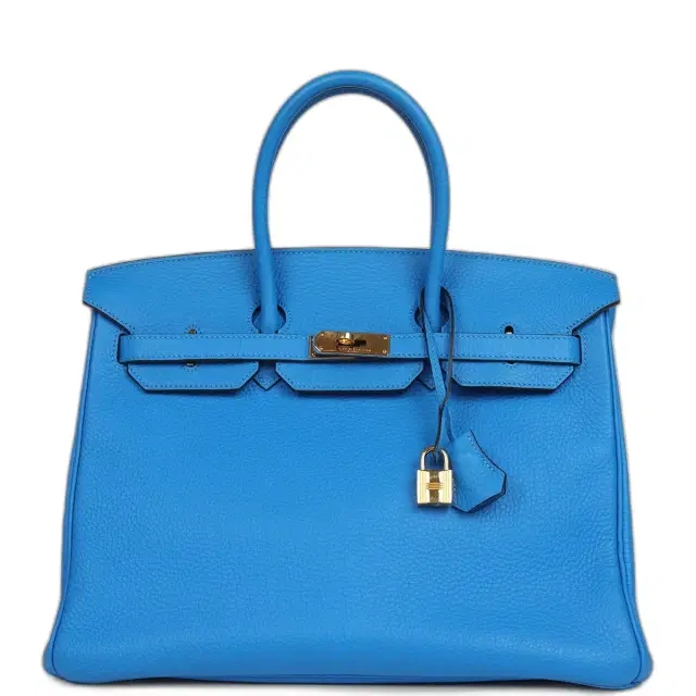 hermes Pre-owned Hermes Birkin 35 Bleu Hydra Clemence Gold Hardware