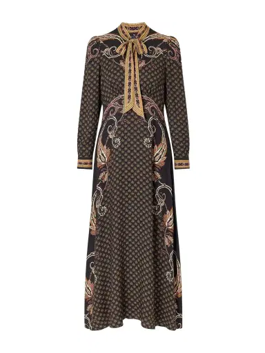 Etro Pussy-bow Printed Satin Midi Dress | Thumbnail 1 Etro Pussy-bow Printed Satin Midi Dress | Thumbnail 1