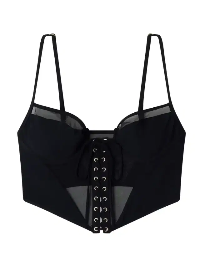 Peep Tulle-trimmed Corset Bikini Top