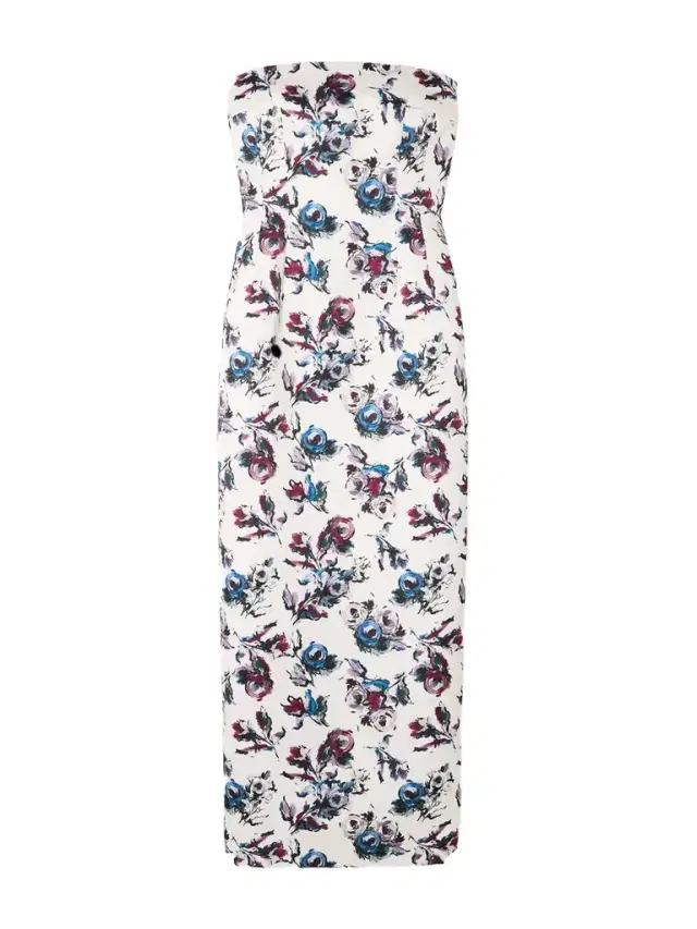 Laelia Genzianella Strapless Floral-print Duchesse-satin Midi Dress