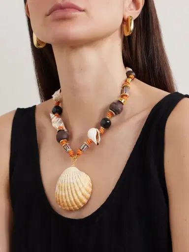 TOHUM Samsara Gold-plated, Leather, Shell, Onyx And Recycled-glass Necklace | Thumbnail 2 TOHUM Samsara Gold-plated, Leather, Shell, Onyx And Recycled-glass Necklace | Thumbnail 2