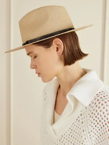 Brunello Cucinelli Embellished Ribbon-trimmed Straw Hat | Thumbnail 2 Brunello Cucinelli Embellished Ribbon-trimmed Straw Hat | Thumbnail 2