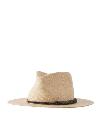 Brunello Cucinelli Embellished Ribbon-trimmed Straw Hat | Thumbnail 1 Brunello Cucinelli Embellished Ribbon-trimmed Straw Hat | Thumbnail 1