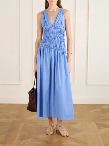 Faithfull Saja Tie-detailed Ruched Cotton Maxi Dress | Thumbnail 2 Faithfull Saja Tie-detailed Ruched Cotton Maxi Dress | Thumbnail 2