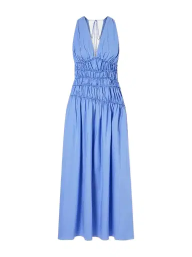 Faithfull Saja Tie-detailed Ruched Cotton Maxi Dress | Thumbnail 1 Faithfull Saja Tie-detailed Ruched Cotton Maxi Dress | Thumbnail 1