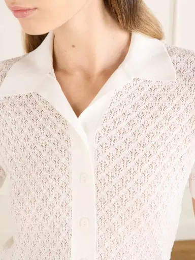 Faithfull Lenna Pointelle-knit Cotton-blend Polo Shirt | Thumbnail 4