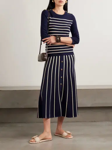 Zimmermann Luna Button-detailed Pleated Striped Knitted Midi Skirt | Thumbnail 2 Zimmermann Luna Button-detailed Pleated Striped Knitted Midi Skirt | Thumbnail 2