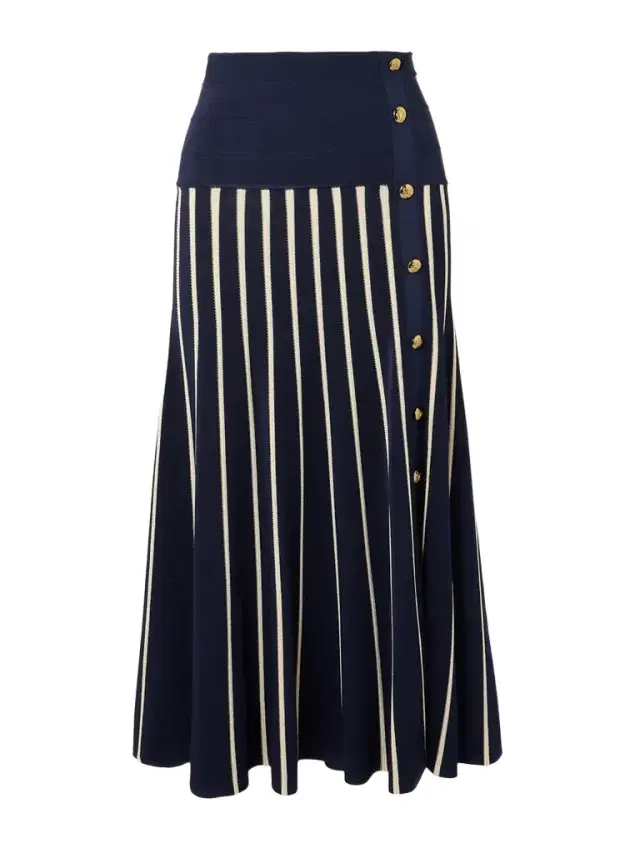 Luna Button-detailed Pleated Striped Knitted Midi Skirt