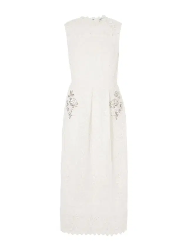 Crystal-embellished Cotton-guipure Lace Midi Dress