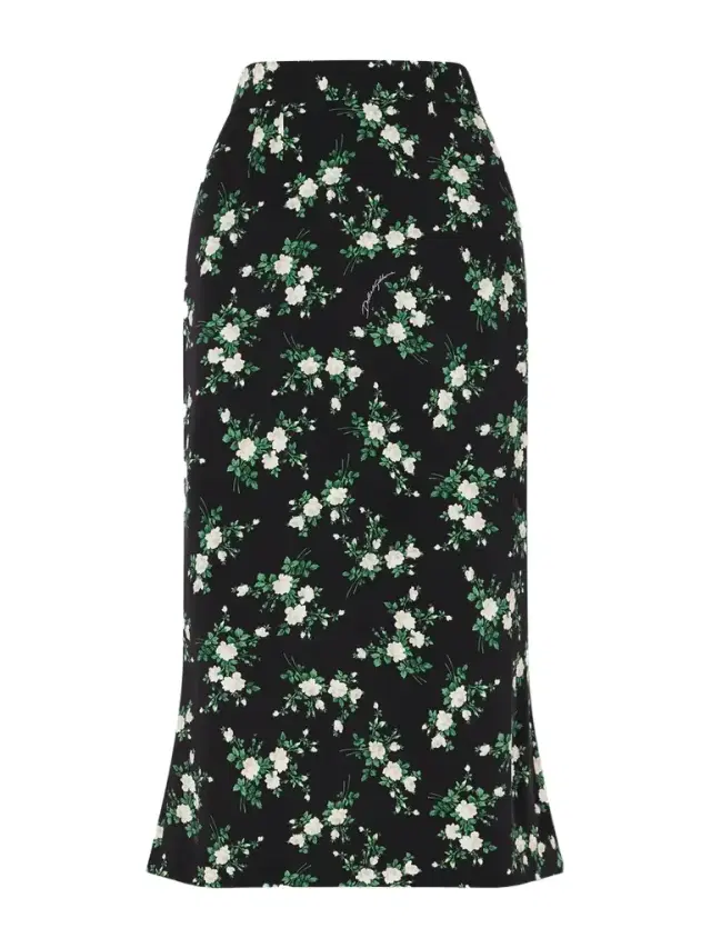 Floral-print Satin Midi Skirt