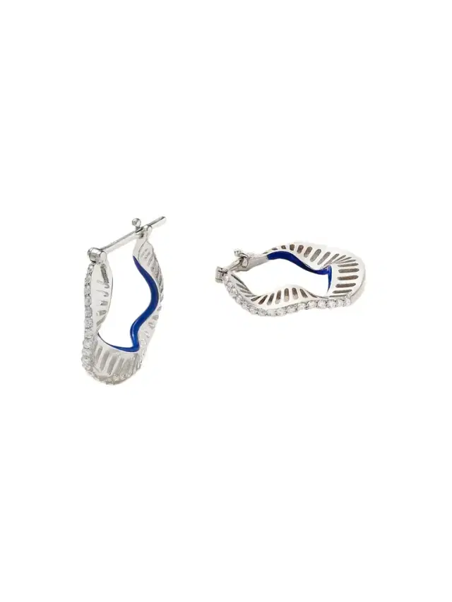 L’Atelier Nawbar Wave 18-karat White Gold, Enamel And Diamond Earrings