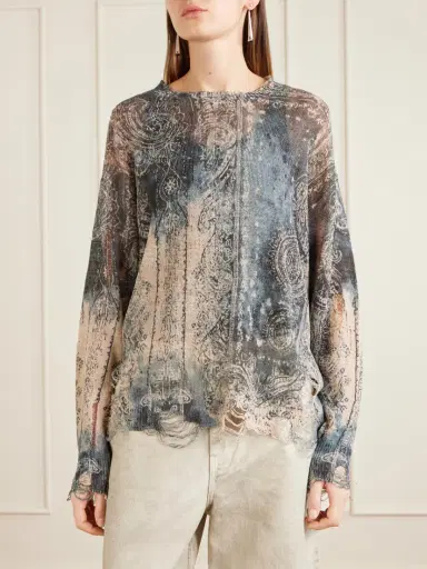 R13 Boyfriend Distressed Printed Linen Knit Sweater | Thumbnail 3 R13 Boyfriend Distressed Printed Linen Knit Sweater | Thumbnail 3