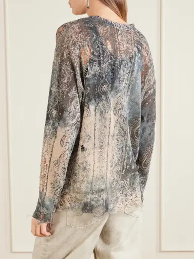 R13 Boyfriend Distressed Printed Linen Knit Sweater | Thumbnail 4 R13 Boyfriend Distressed Printed Linen Knit Sweater | Thumbnail 4