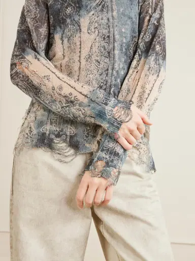 R13 Boyfriend Distressed Printed Linen Knit Sweater | Thumbnail 5 R13 Boyfriend Distressed Printed Linen Knit Sweater | Thumbnail 5