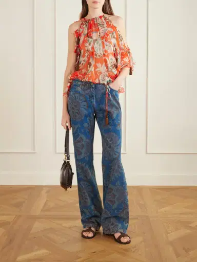 Etro Off-the-shoulder Asymmetric Tasseled Ruffled Printed Silk-chiffon Blouse | Thumbnail 2 Etro Off-the-shoulder Asymmetric Tasseled Ruffled Printed Silk-chiffon Blouse | Thumbnail 2