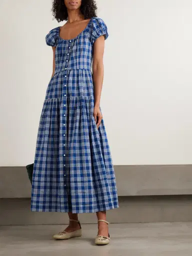 DÔEN Valenne Tiered Checked Organic Cotton Midi Dress | Thumbnail 2 DÔEN Valenne Tiered Checked Organic Cotton Midi Dress | Thumbnail 2
