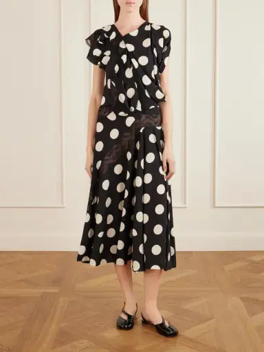 Junya Watanabe Lace-trimmed Polka-dot Georgette Midi Dress | Thumbnail 2 Junya Watanabe Lace-trimmed Polka-dot Georgette Midi Dress | Thumbnail 2