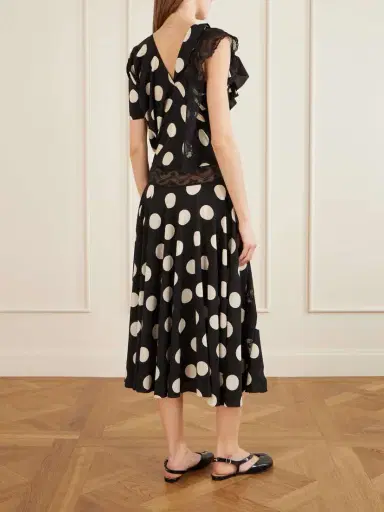 Junya Watanabe Lace-trimmed Polka-dot Georgette Midi Dress | Thumbnail 3 Junya Watanabe Lace-trimmed Polka-dot Georgette Midi Dress | Thumbnail 3