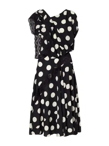 Junya Watanabe Lace-trimmed Polka-dot Georgette Midi Dress | Thumbnail 1 Junya Watanabe Lace-trimmed Polka-dot Georgette Midi Dress | Thumbnail 1