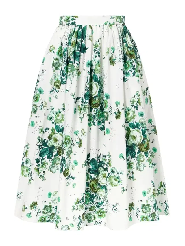 Pleated Floral-print Cotton-poplin Midi Skirt
