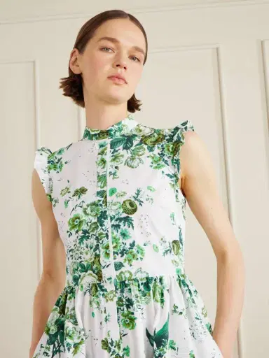 Erdem Ruffled Floral-print Cotton-poplin Midi Shirt Dress | Thumbnail 4