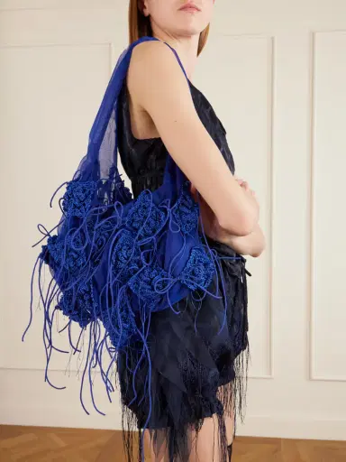 Pauline Dujancourt Fringed Crochet And Lace-trimmed Organza Shoulder Bag | Thumbnail 2 Pauline Dujancourt Fringed Crochet And Lace-trimmed Organza Shoulder Bag | Thumbnail 2