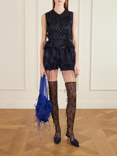 Pauline Dujancourt Fringed Crochet And Lace-trimmed Organza Shoulder Bag | Thumbnail 3 Pauline Dujancourt Fringed Crochet And Lace-trimmed Organza Shoulder Bag | Thumbnail 3