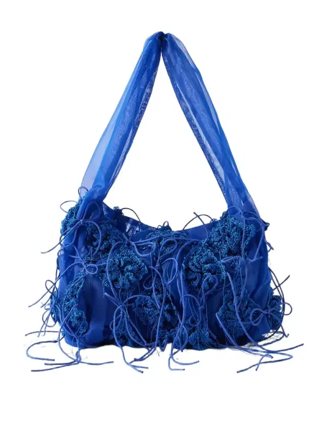 Fringed Crochet And Lace-trimmed Organza Shoulder Bag Fringed Crochet And Lace-trimmed Organza Shoulder Bag