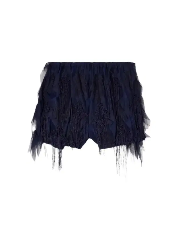 Argyle Fringed Lace And Crochet-trimmed Tulle Shorts
