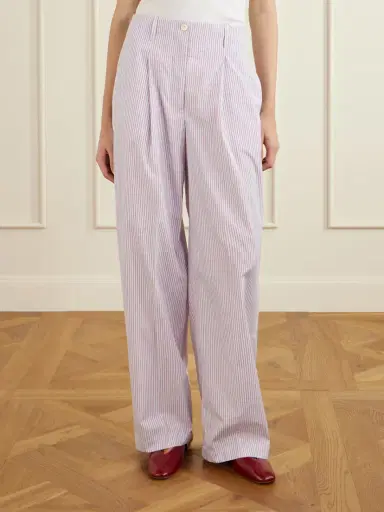 RÙADH Dean Pleated Striped Organic Cotton-poplin Wide-leg Pants | Thumbnail 3