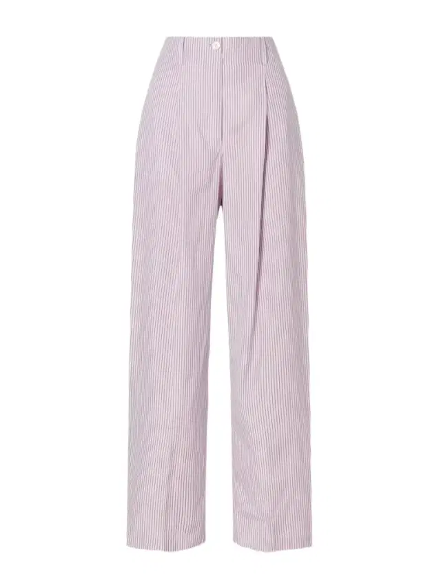 RÙADH Dean Pleated Striped Organic Cotton-poplin Wide-leg Pants